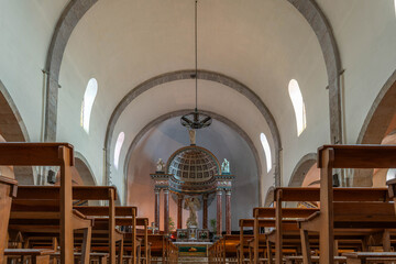 Interior of the Saint-Michel Catholic Church, in the medieval village of Mauvezin, in Gers, Occitanie, France.