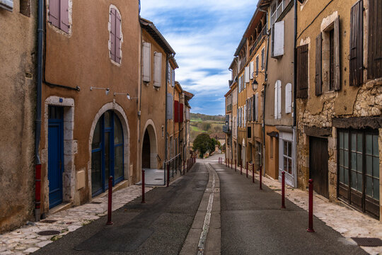 A street in the old village of Mauvezin, Gers, Occitanie, France.