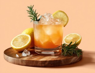 Fototapeta premium Refreshing Lemonade Cocktail with Rosemary and Ice Cubes.