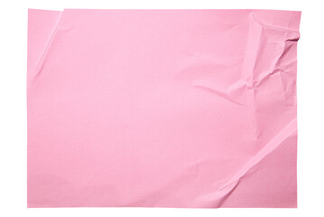 Pink paper wrinkled poster templates, blank paper sheet. Pink paper isolated on transparent background.
