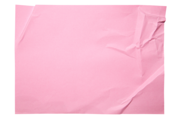 Pink paper wrinkled poster templates, blank paper sheet. Pink paper isolated on transparent background.