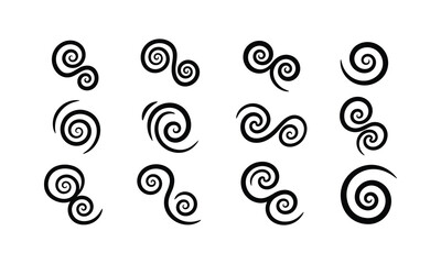 Set of twelve black swirling graphic elements and decorative ornaments