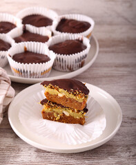 healthy sweet cups with date, nut and chocolate