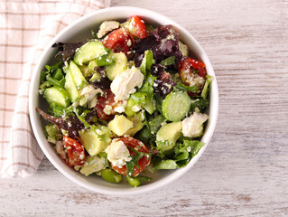 salad with chicken, feta and avocado salad