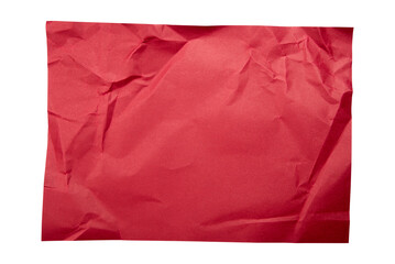 Red paper wrinkled poster templates, blank paper sheet. Red paper isolated on transparent background.