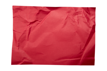 Red paper wrinkled poster templates, blank paper sheet. Red paper isolated on transparent background.