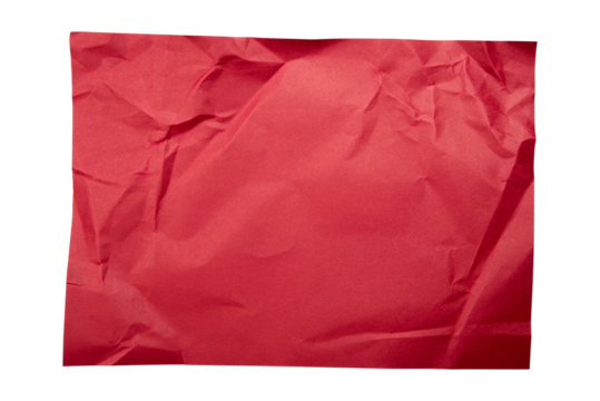 Red paper wrinkled poster templates, blank paper sheet. Red paper isolated on transparent background.