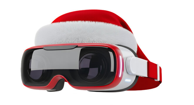 Virtual reality headset with santa hat for christmas holiday season promotion on transparent background