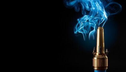 a stylish blue and brass colored gas torch is highlighted against a black background