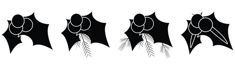 Holly Berry Christmas Icon Set – Monochrome Silhouette and Festive Leaf Illustrations