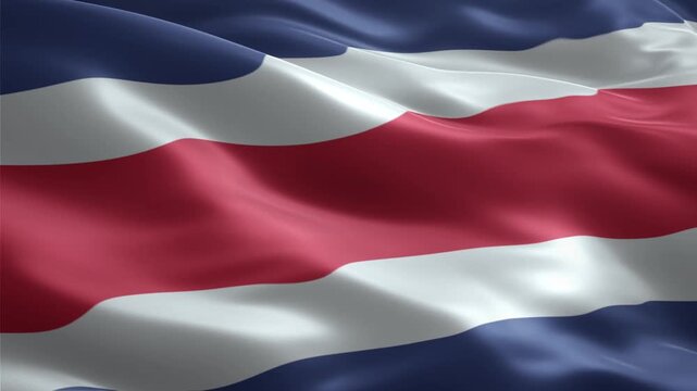 Waving flag of Costa Rica with blue, white, and red stripes.