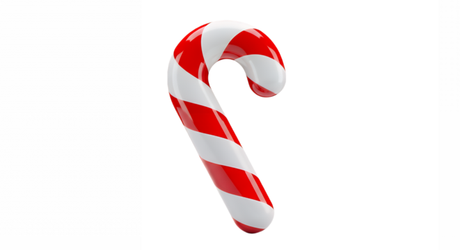 Festive candy cane with red and white stripes on a black studio background on transparent background - Powered by Adobe