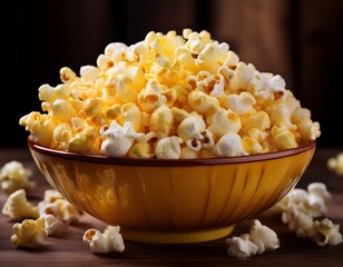 a bowl brimming with buttery yellow and white popcorn showcasing a delightful snack food