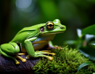 close up of vibrant green frog in lush rainforest habitat nature rainforest