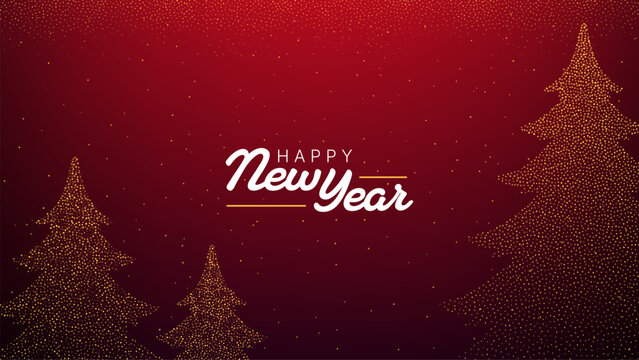 Happy new Year greeting card with dotted Christmas tree on red gradient background for holiday celebration and winter season design.