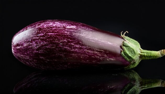 a vibrant deep purple eggplant is highlighted against a stark black background