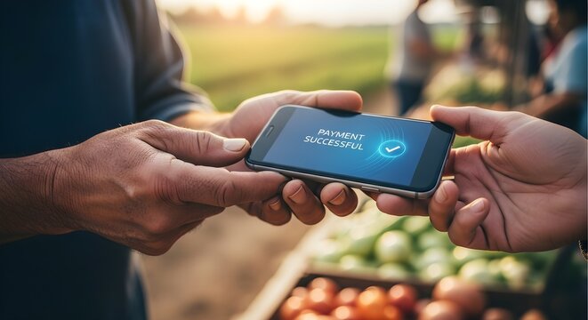 Farmer Receiving Digital Payment via Smartphone at Produce Stand