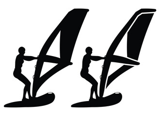 Windsurfing and Water Sports Silhouette Set – Surf, Jet Ski, Beach Activity Icons in Black Vector Illustration