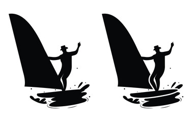 Windsurfing and Water Sports Silhouette Set – Surf, Jet Ski, Beach Activity Icons in Black Vector Illustration