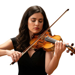 Woman playing violin isolated on transparent background
