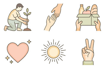 Fototapeta premium Illustrations spirit tree sunbeam white icon composition helping vector food volunteering clean