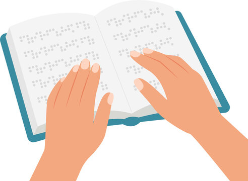Illustration of a Hand Tracing the Pages of a Book Written in Braille.