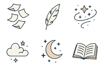 Obraz premium Pages imaginative white grid open icon feather minimal text elements vector poetic