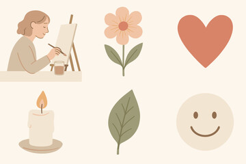 Icons heart gentle painting art text therapy calmly vector candle white no