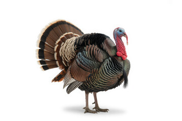 Full body shot of a wild turkey isolated on white background perfect for Thanksgiving themes