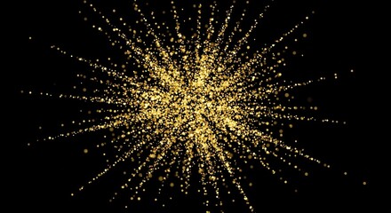Abstract burst of golden and purple light particles exploding outwards on a dark background