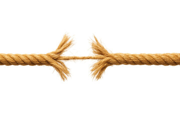 Fraying rope breaking under stress and tension. Isolated on transparent background, png