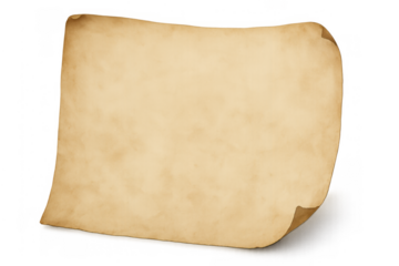 Blank old parchment scroll paper for text with aged texture, historical document concept on transparent background