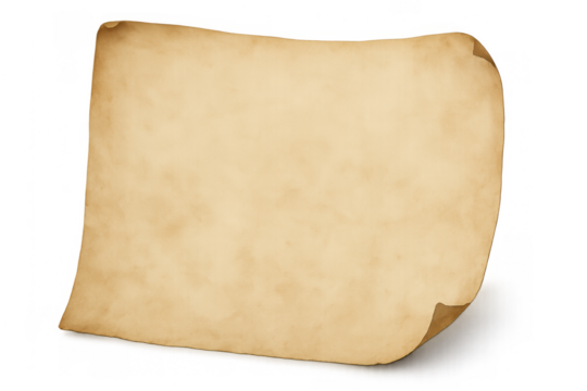 Blank old parchment scroll paper for text with aged texture, historical document concept on transparent background