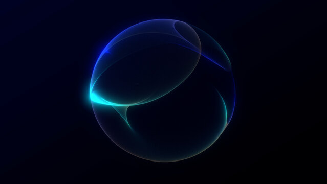 A glowing blue-green minimal sphere with smooth fractal curves and soft neon light on a dark background. Clean futuristic energy design with fluid gradients and elegant abstract shape.