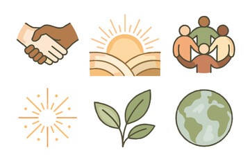 Icon sunrise vector circle soft people handshake text leaves unity simple hope