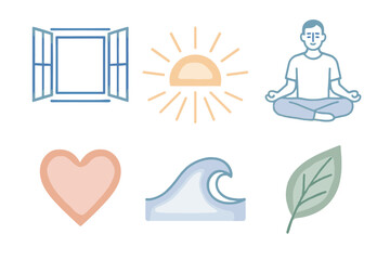 Meditating text wave composition open realization icon no clarity sunlight self vector