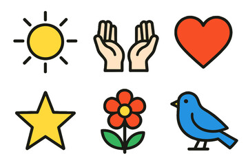 Fototapeta premium Symbols icon vector hands text joy clean heart no simple white sunshine