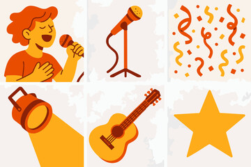 Singing performance no warm joy grid person vector icon confetti microphone vibrant