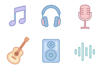 Smooth headphones text themed guitar microphone musical icon icons white vector music