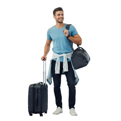 Man with suitcase and duffel bag isolated on transparent background