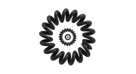 Close up abstract grayscale spiral coil shape with concentric rings isolated on transparent background