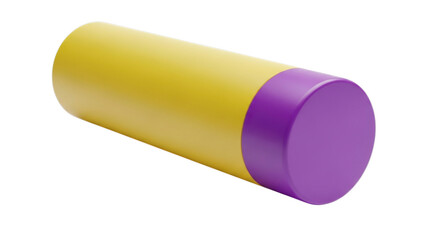 A bright yellow cylindrical object with a purple circular end isolated on transparent background