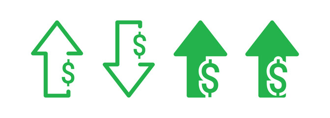 Green dollar sign arrows up and down icons On Transparent Background