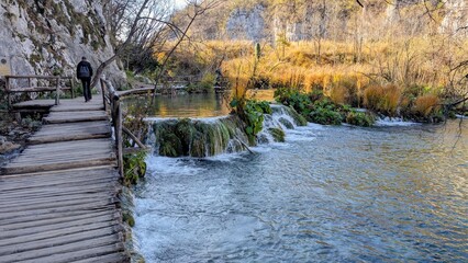 Beautiful landscape of Plitvicka Jezera National Park Croatia waterfalls turquoise lakes forest nature travel destination UNESCO world heritage