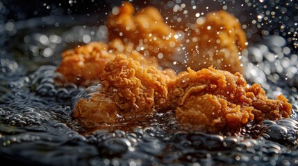 Frying crispy chicken wings in a skillet with oil splattering in