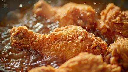 Frying crispy chicken wings in a skillet with oil splattering in