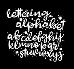 Vector hand drawn alphabet isolated on white background. Brush painted letters. Decorative artistic font. Black letters.	