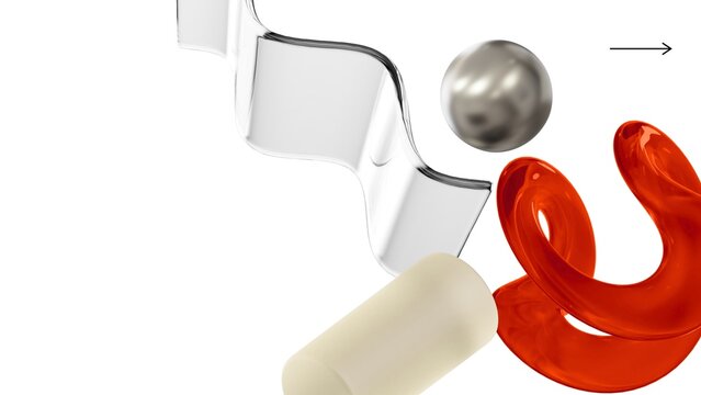 Abstract 3D rendering of a metallic sphere navigating wavy tracks, red helix, and cylinder, representing intricate system dynamics and conceptual flow - Powered by Adobe