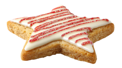 Star-shaped sugar cookie with red icing isolated on transparent background