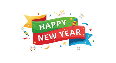 Festive happy new year celebration graphic with elegant typography and decorative elements